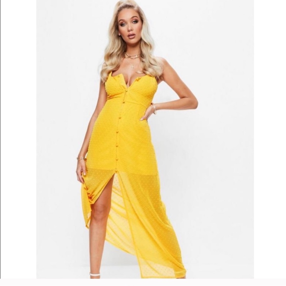 NEW Yellow Dobby Button Down Maxi Dress